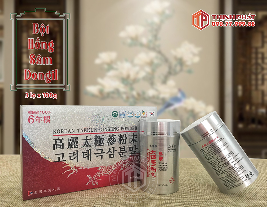 Bột Hồng Sâm Hàn Quốc 100% Dongil Hàn Quốc hộp 3 lọ x 100g chính hãng