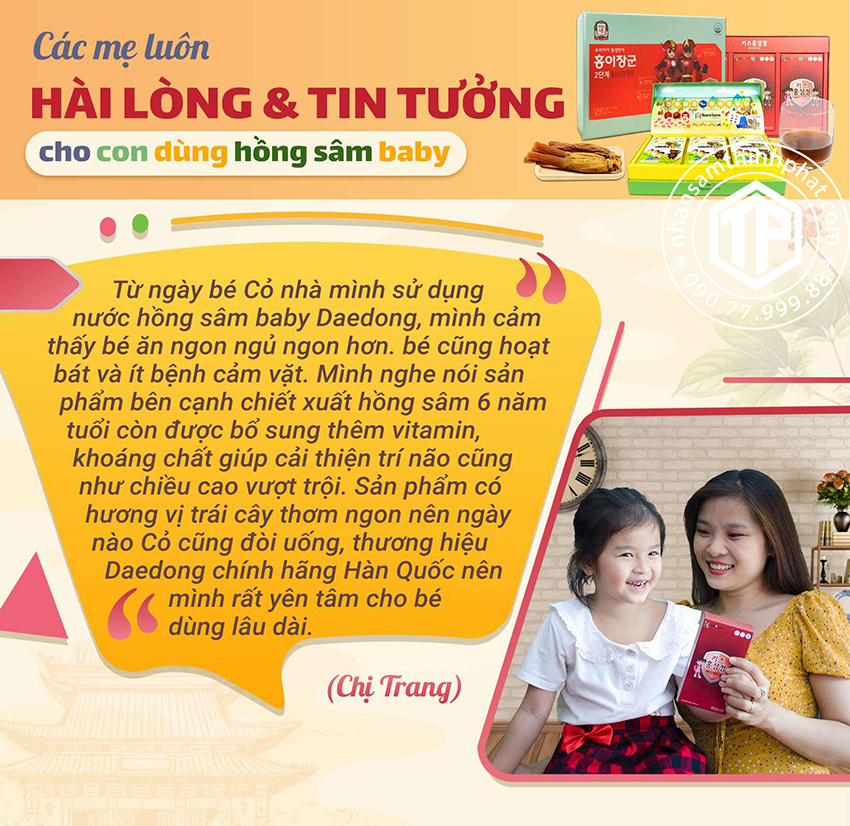 Các mẹ luôn hài lòng và tin tưởng cho con dùng hồng sâm baby