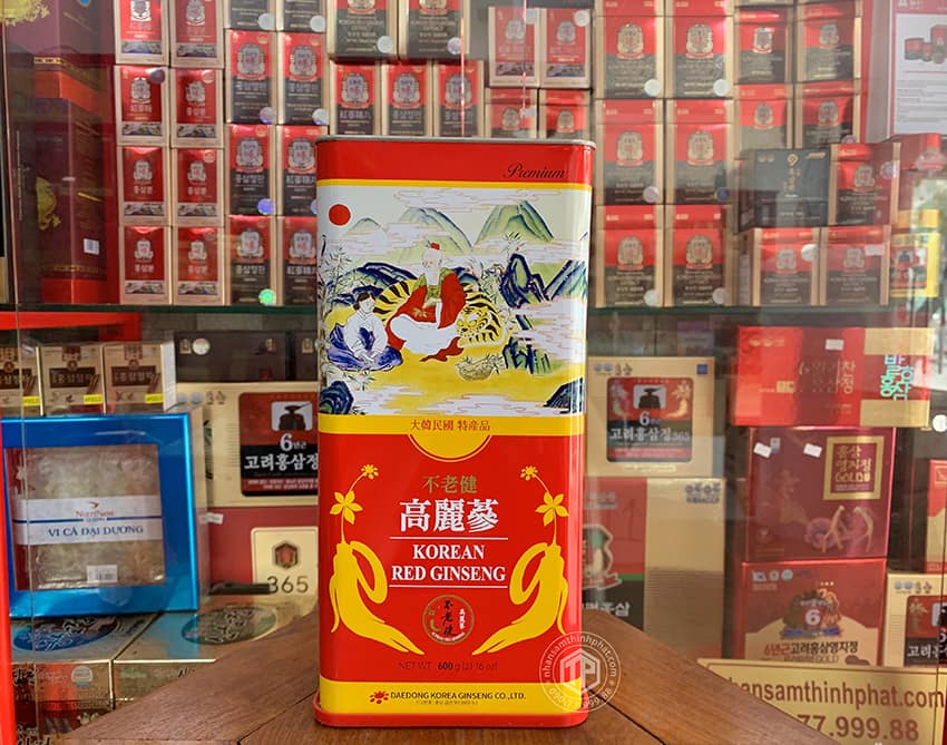 Hồng sâm củ khô hộp thiếc 600g chính hãng Daedong Hàn Quốc củ nhỏ