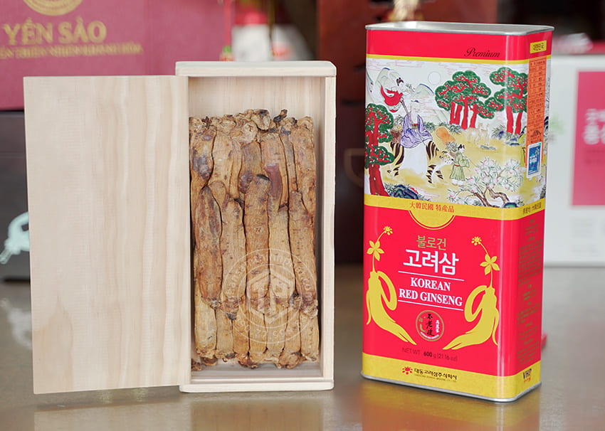 Hồng sâm củ khô hộp thiếc 600g chính hãng Daedong Hàn Quốc củ nhỏ