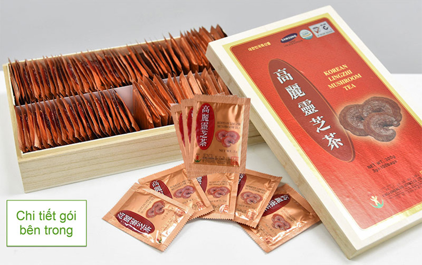 Trà linh chi Hàn Quốc hộp gỗ 100 gói