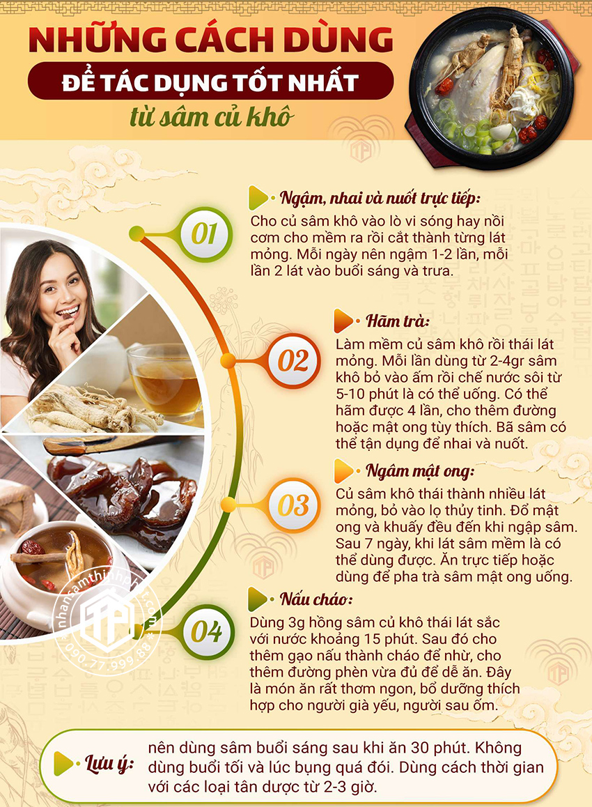 Những cách dùng để tác dụng tốt nhất từ hồng sâm củ khô