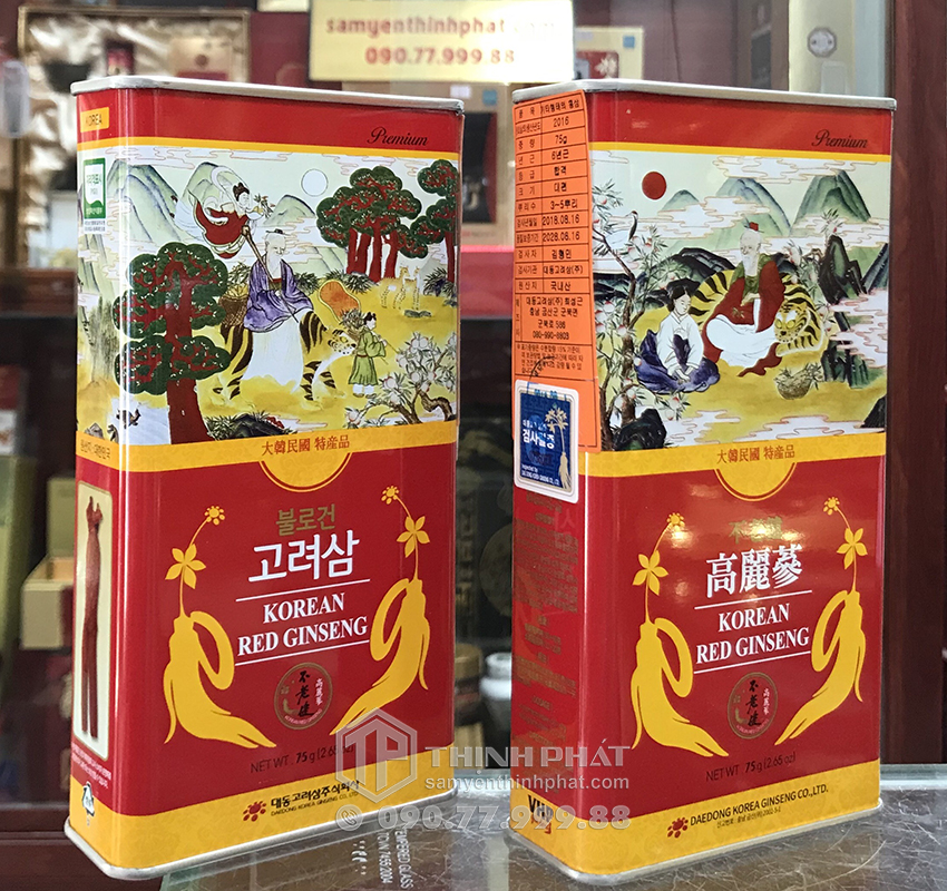 Hồng sâm củ khô 6 năm tuổi 75g hộp thiếc chính hãng Deadong Hàn Quốc