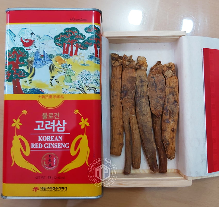 Hồng sâm củ khô 6 năm tuổi 75g hộp thiếc chính hãng Deadong Hàn Quốc